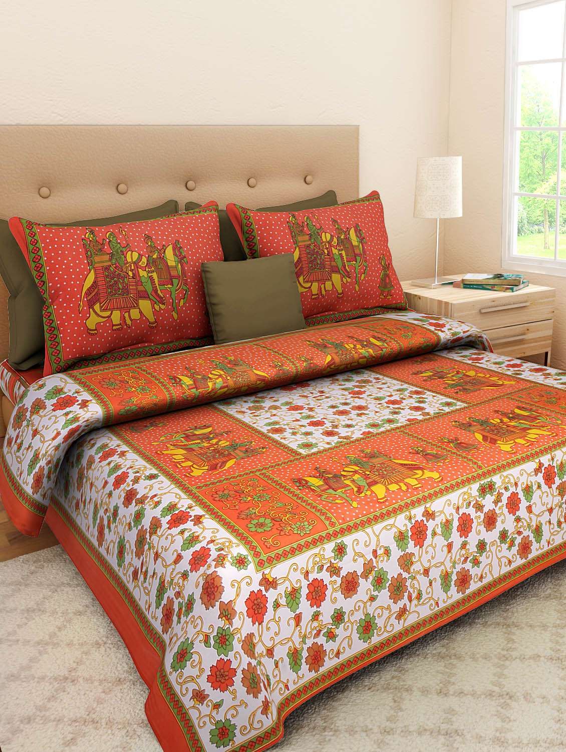 pure cotton jaipuri  double bed sheet with 2 pillow cover