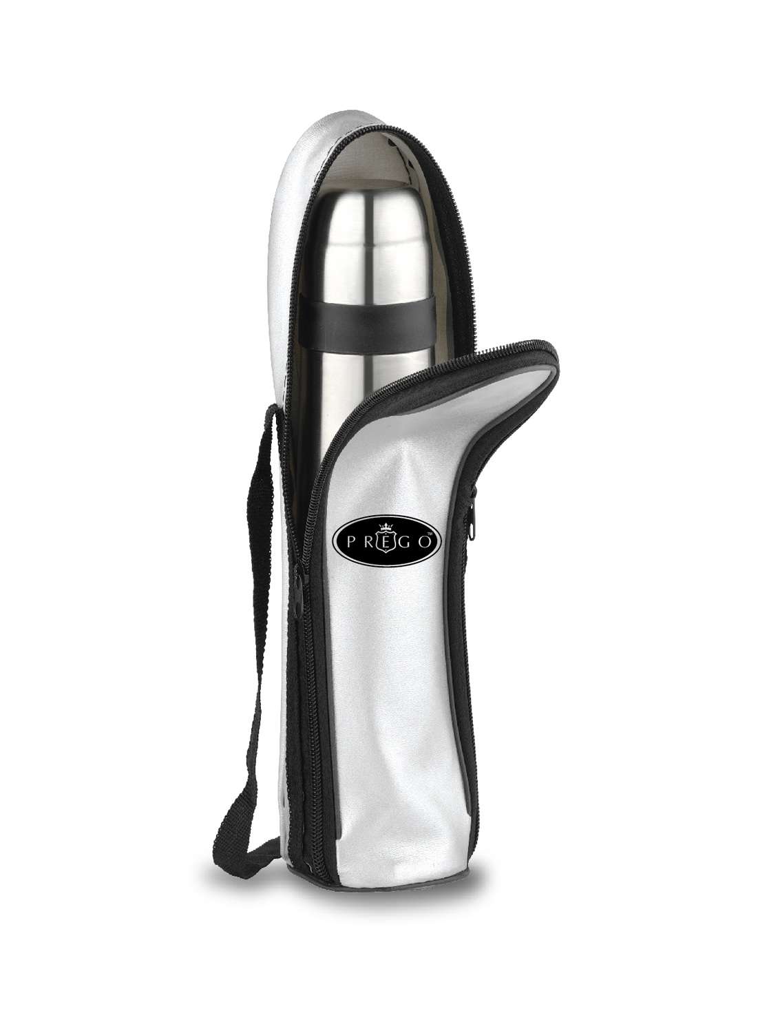 silver stainless steel flask