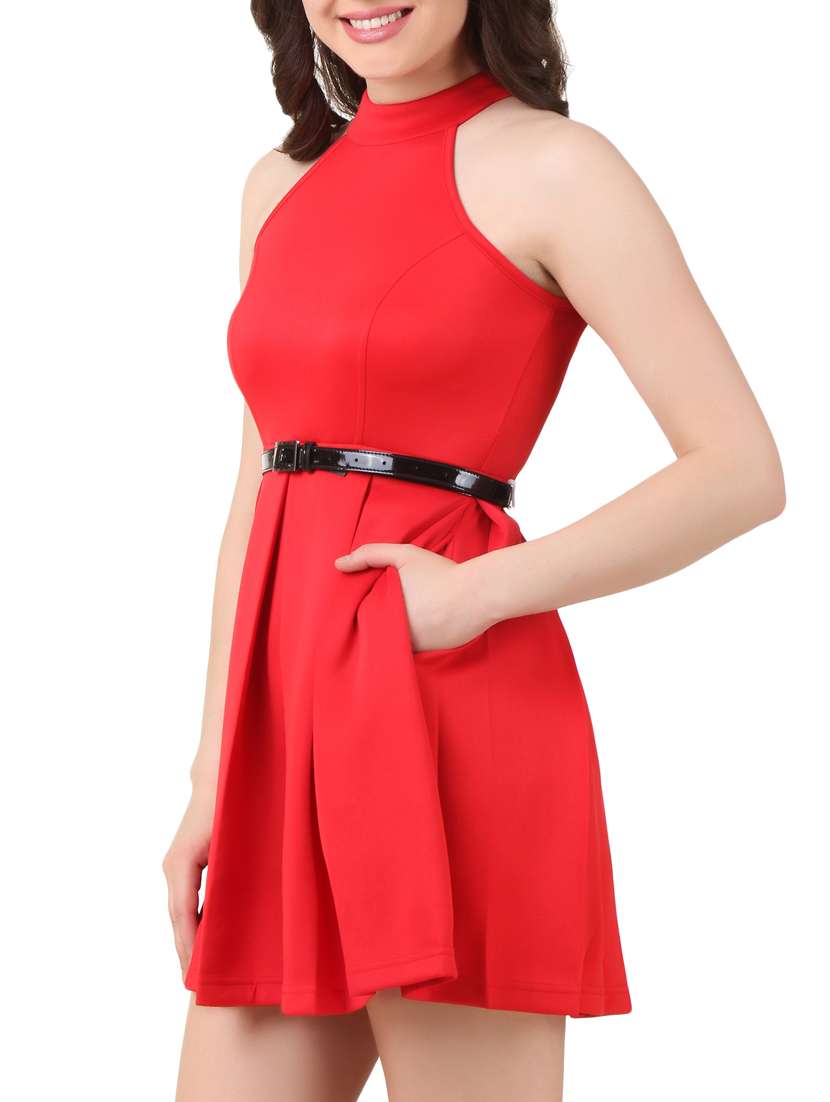 red lycra belted dress - 9733358 -  Standard Image - 1