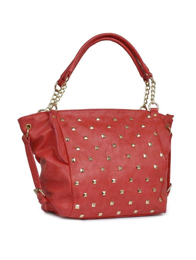 red studded handbag