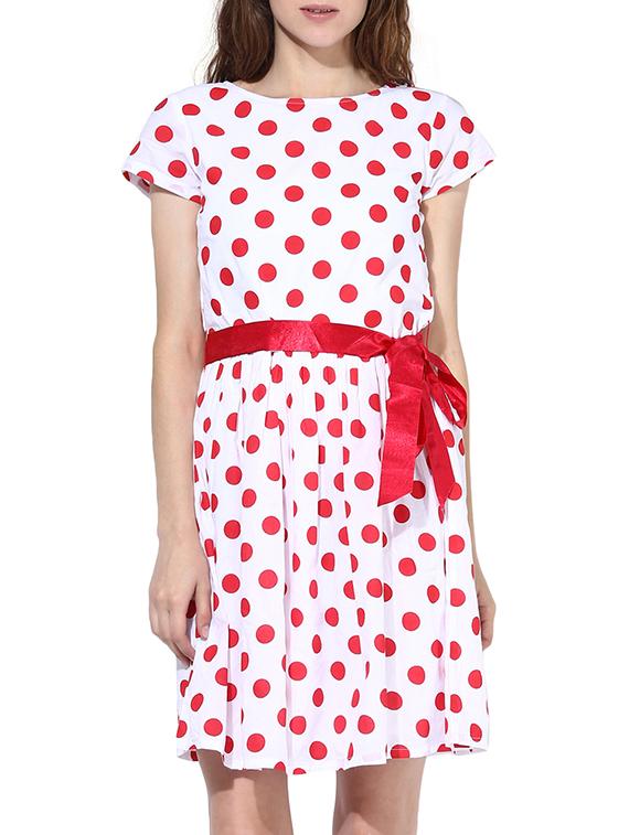 White And Red Polka Dotted Dress - By