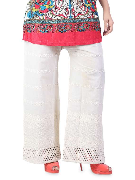 off white cotton cutwork palazzos