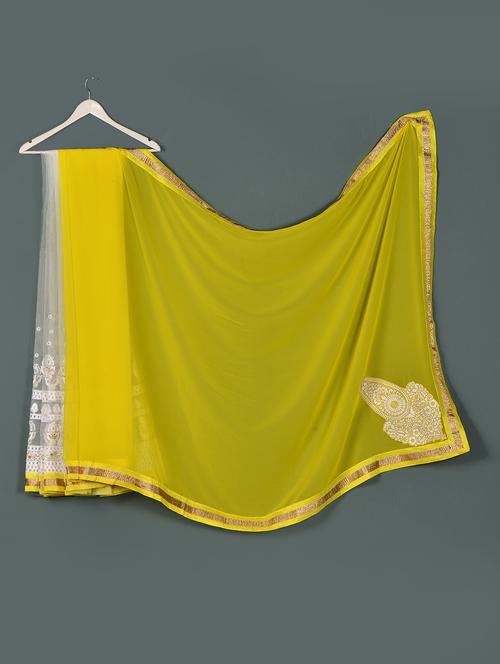 Yellow White Georgette Designer Party Wear Saree - Aakriti