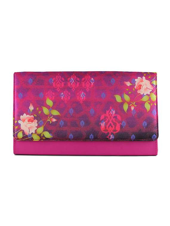 pink graphic printed clutch