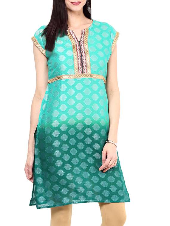 green cotton straight kurta