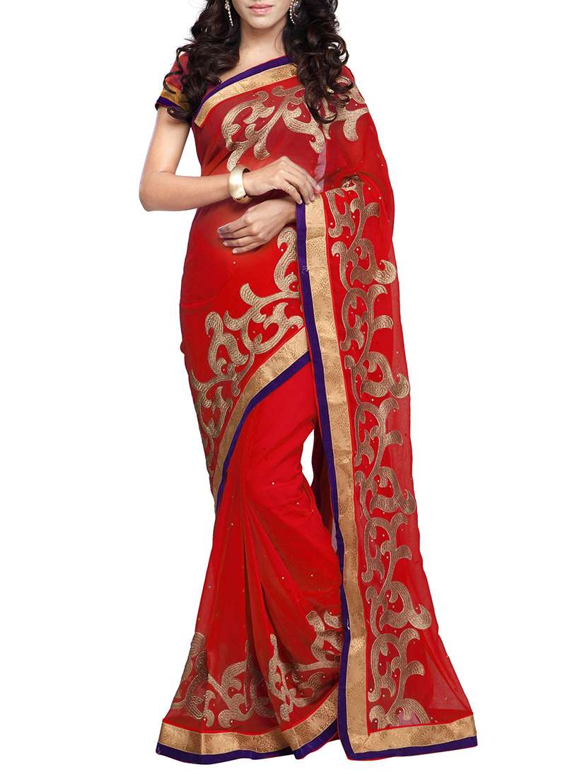 red chiffon saree