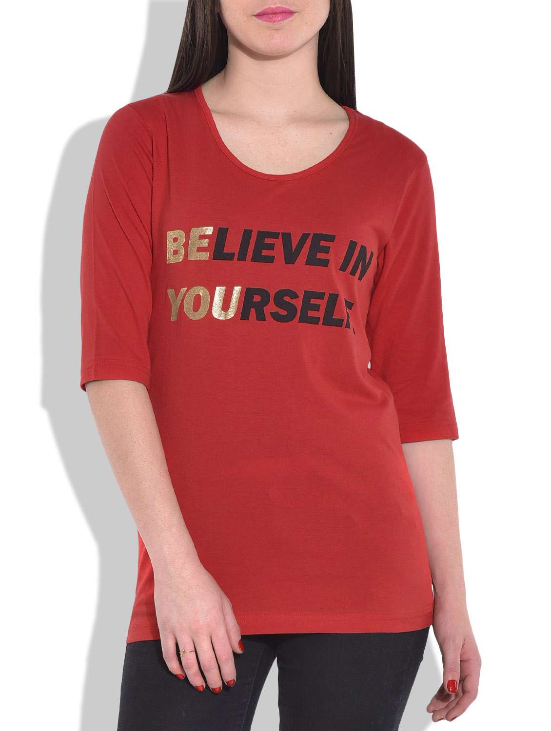 red printed knitted cotton t-shirt