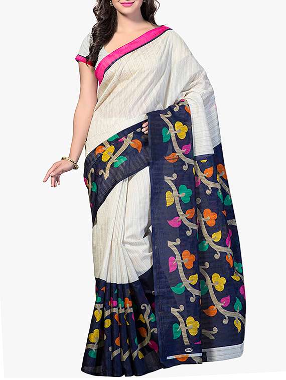 white bhagalpuri art silk saree with blouse