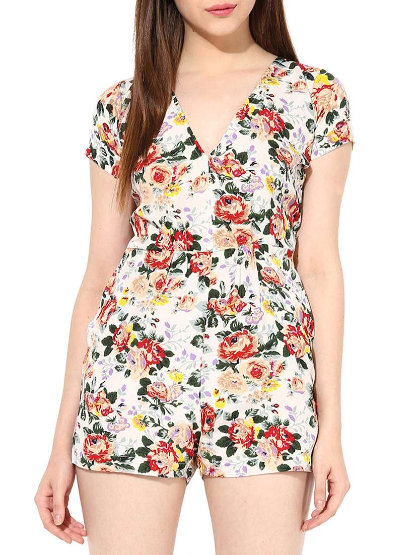 white floral printed crepe romper