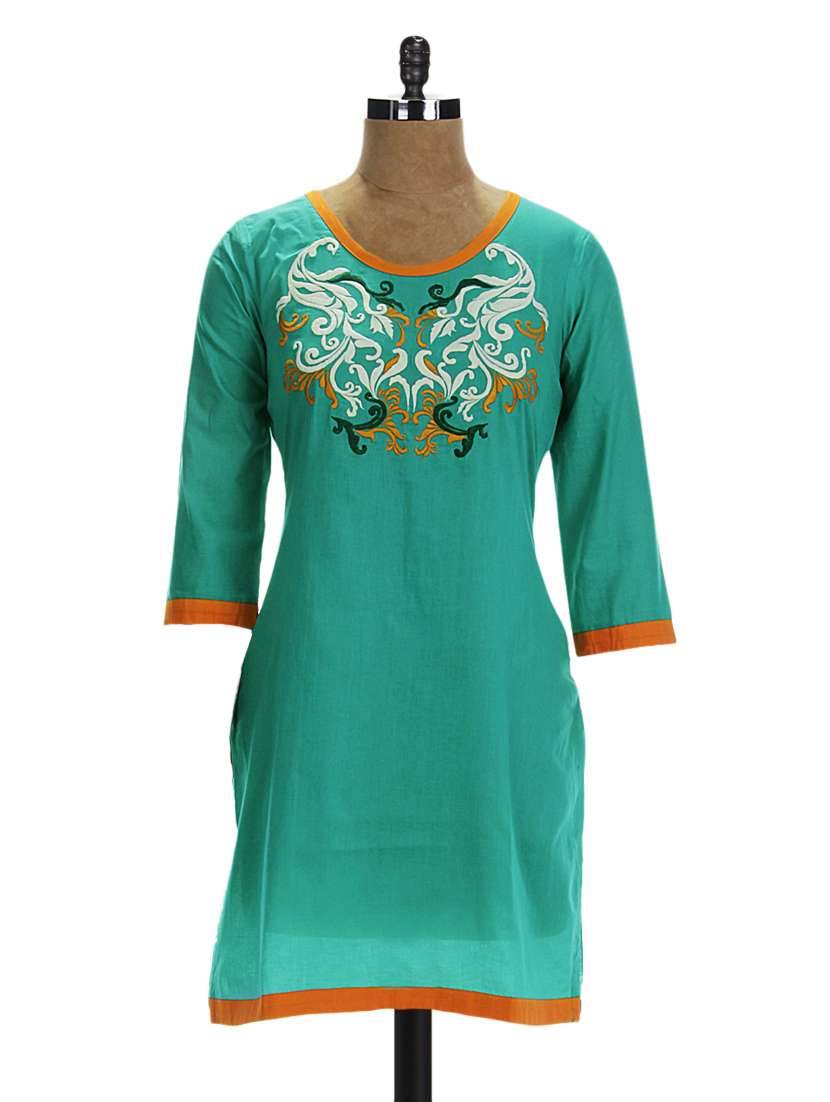 green cotton straight kurta