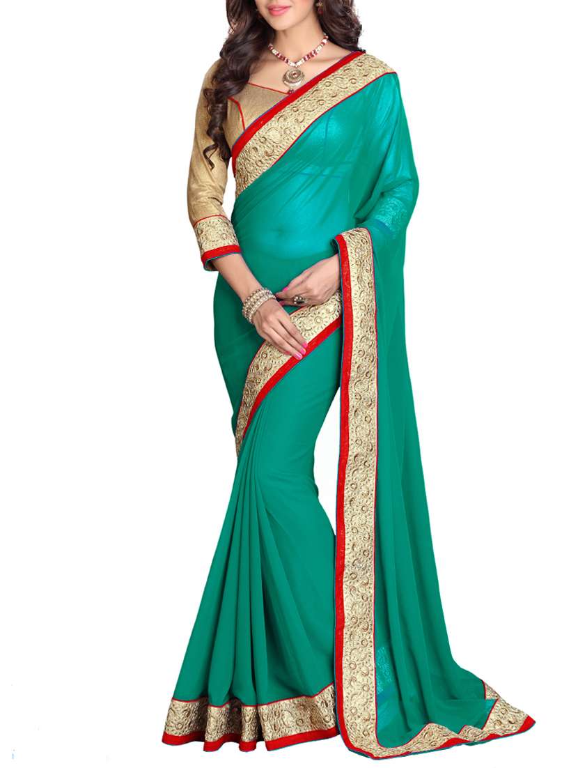 teal faux georgette saree