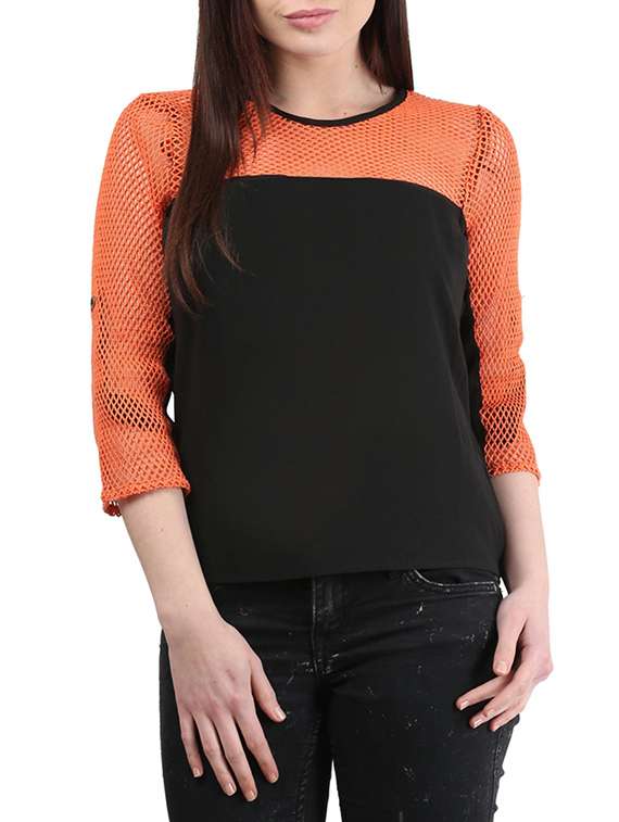 orange/black net/georgette top