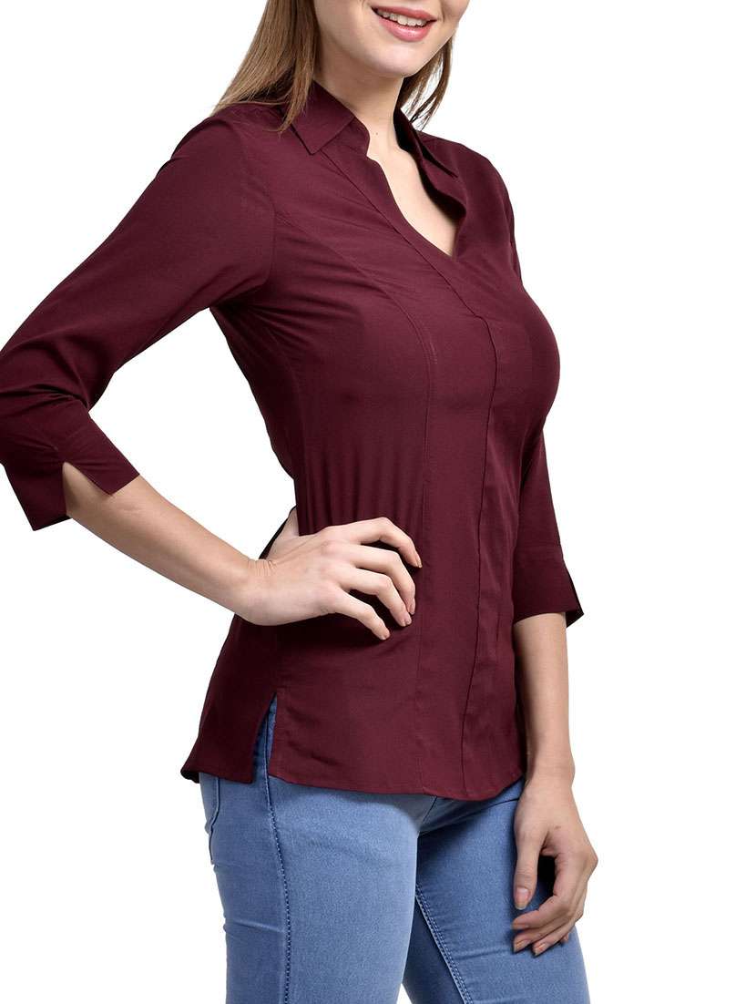 shirt collar side slit top - 9807173 - Standard Image - 1