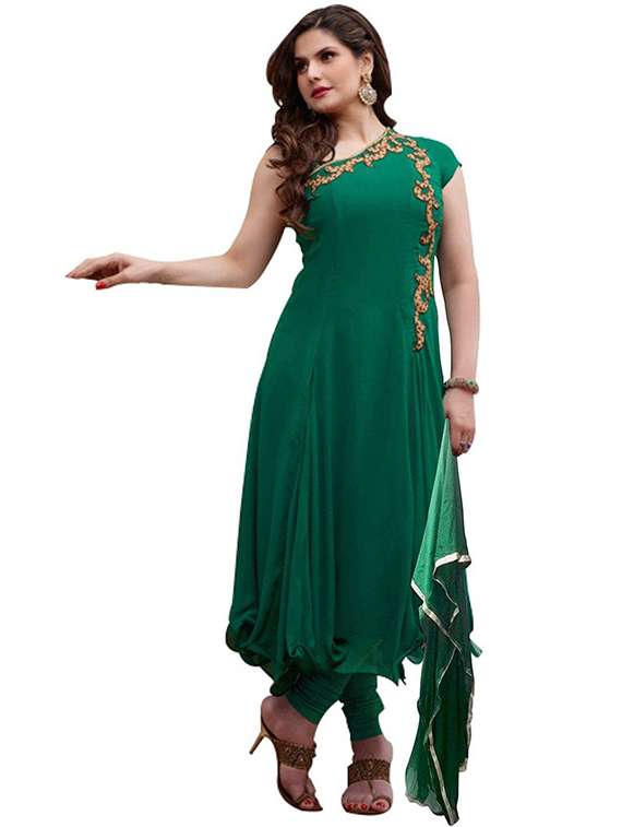 green georgette semi stitched suit