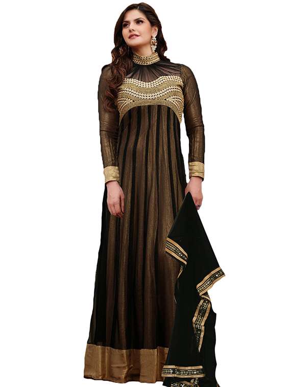 black & golden viscose semi stitched suit