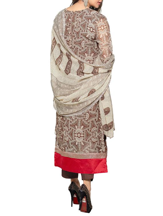 brown georgette semi stitched suit - 9813680 - Standard Image - 1