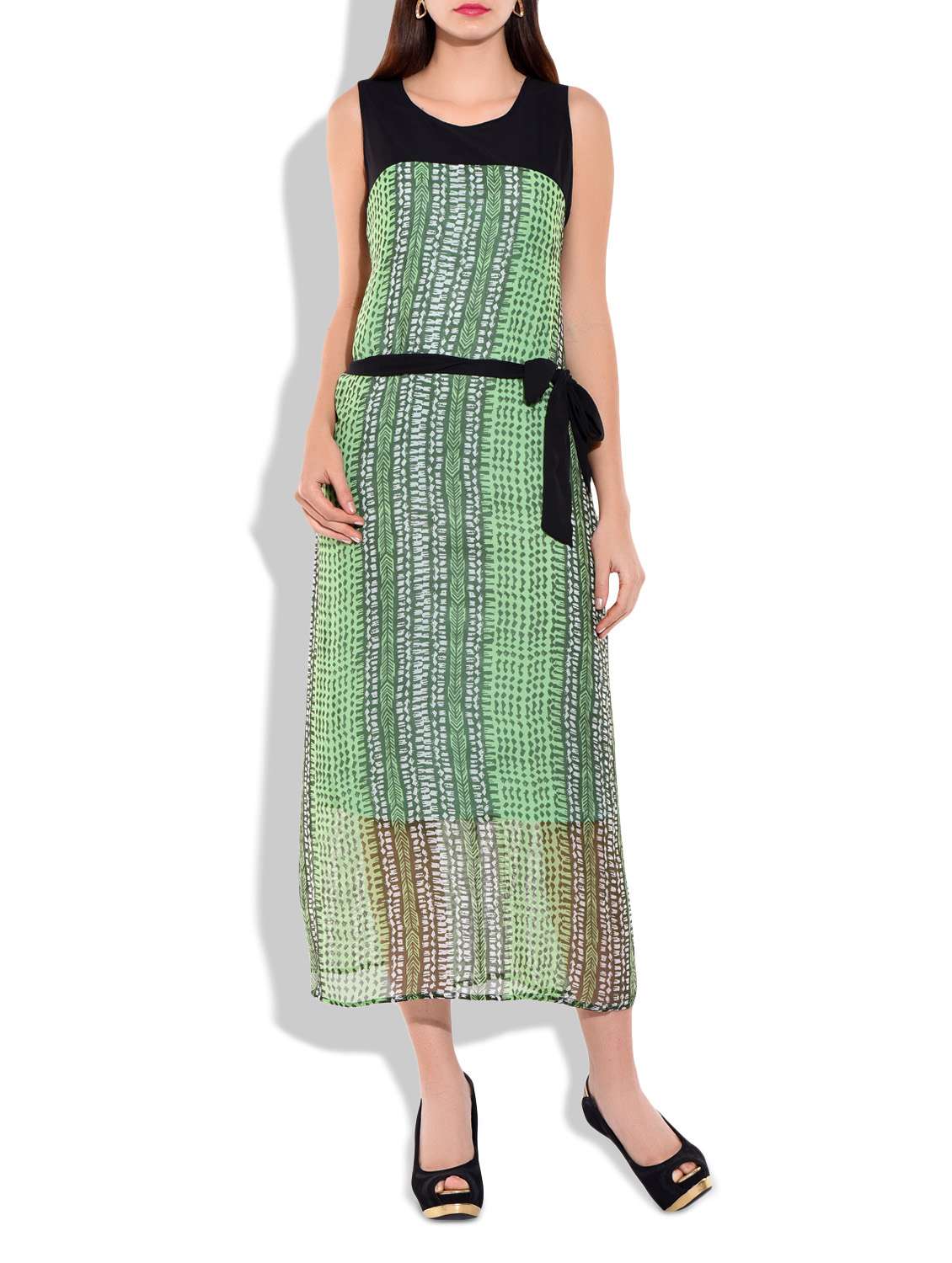 tie up waist printed dress