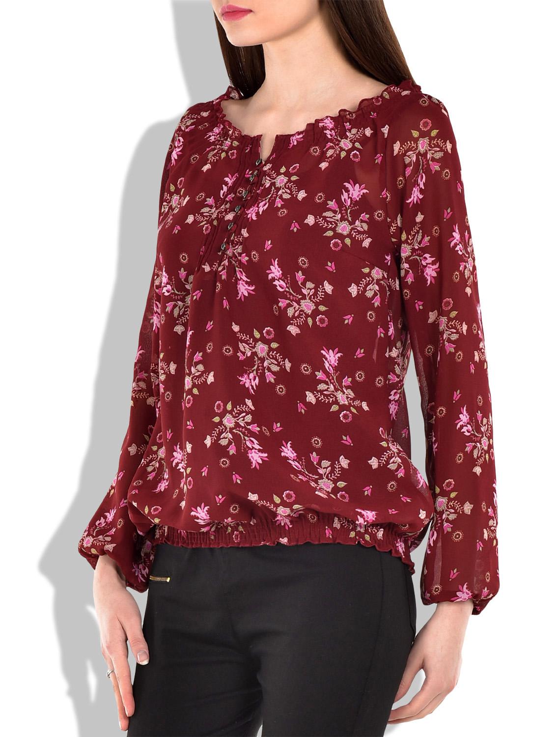 maroon,pink georgette top - 9839073 - Standard Image - 1