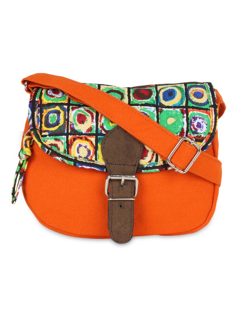 orange printed canvas sling bag - 9840864 - Zoom Image - 0