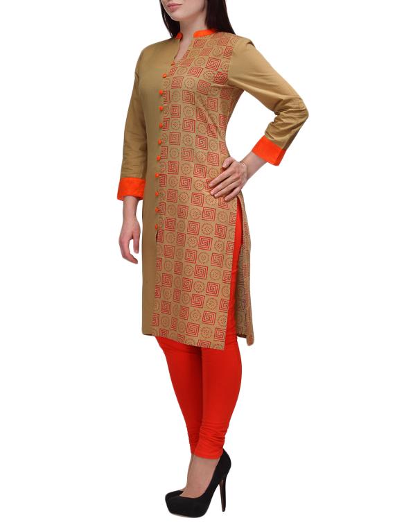 beige cotton kurta - 9841762 - Standard Image - 1
