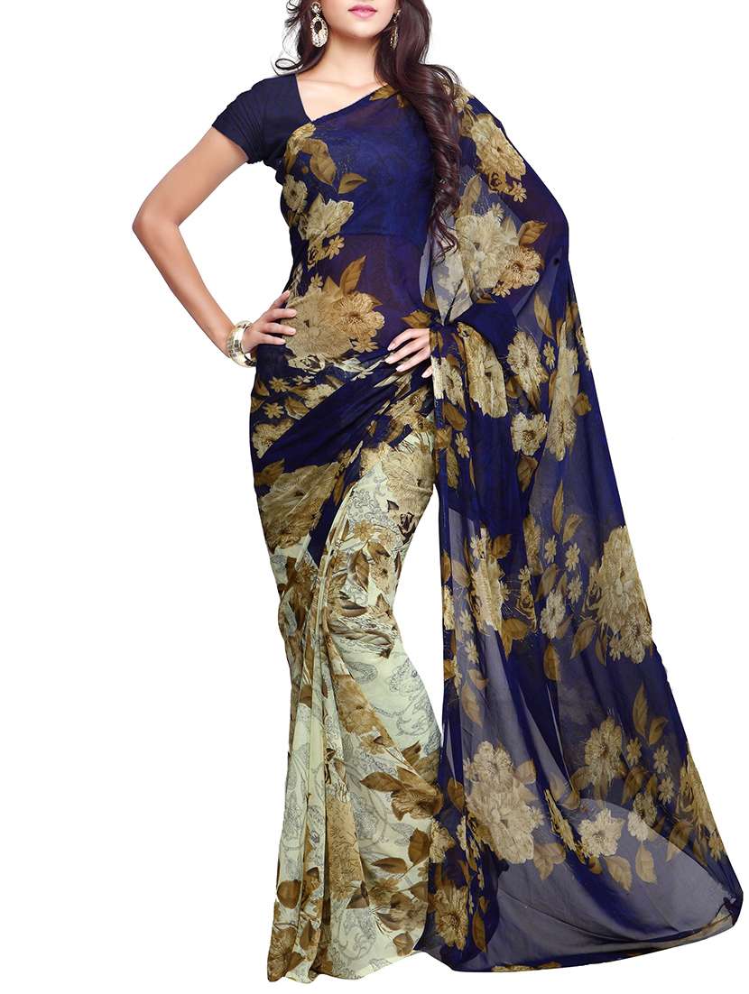 floral half & half saree with blouse