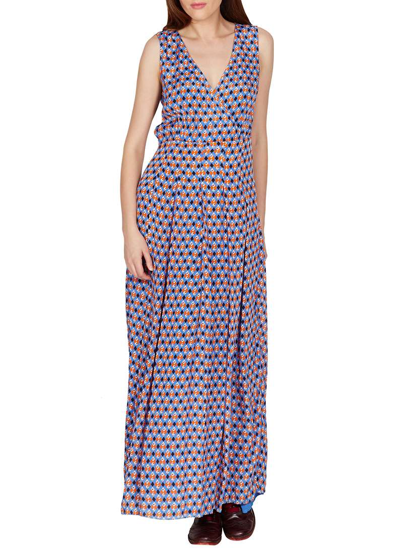 multicolour viscose crepe dress