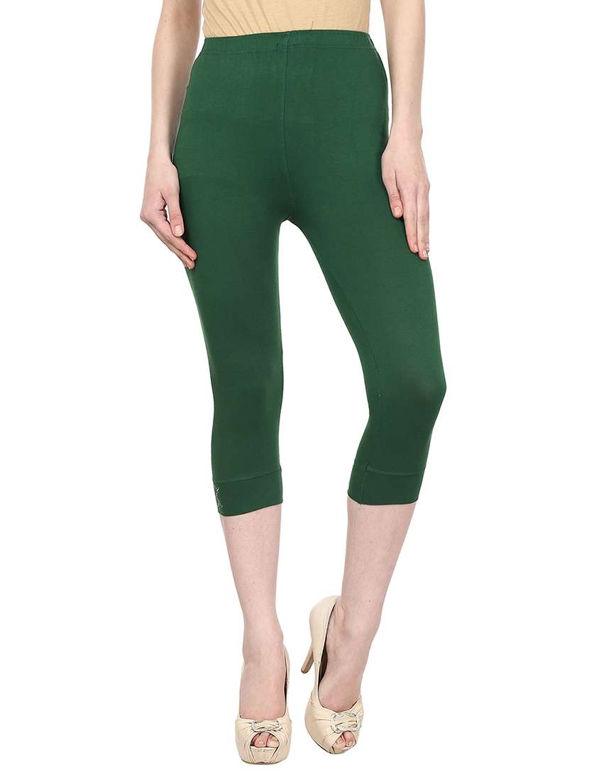 green cotton lycra capris