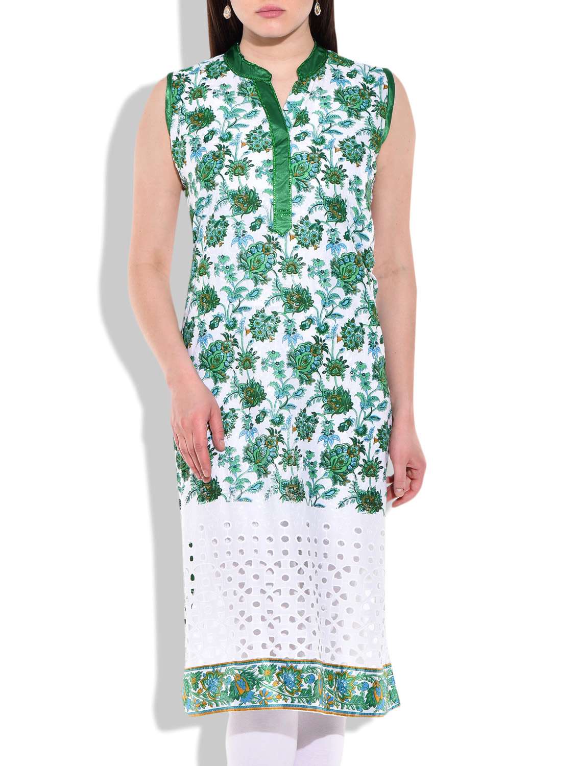 white-green colored cotton printed kurta