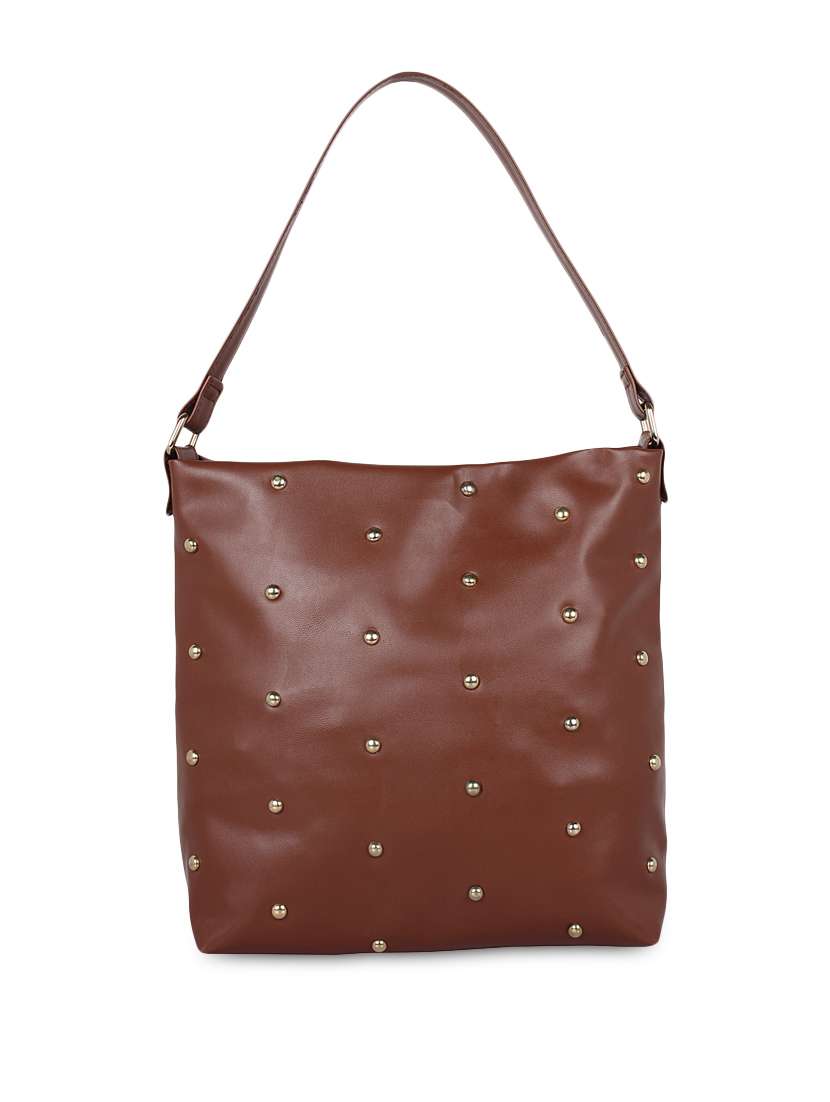 brown studded leatherette bag