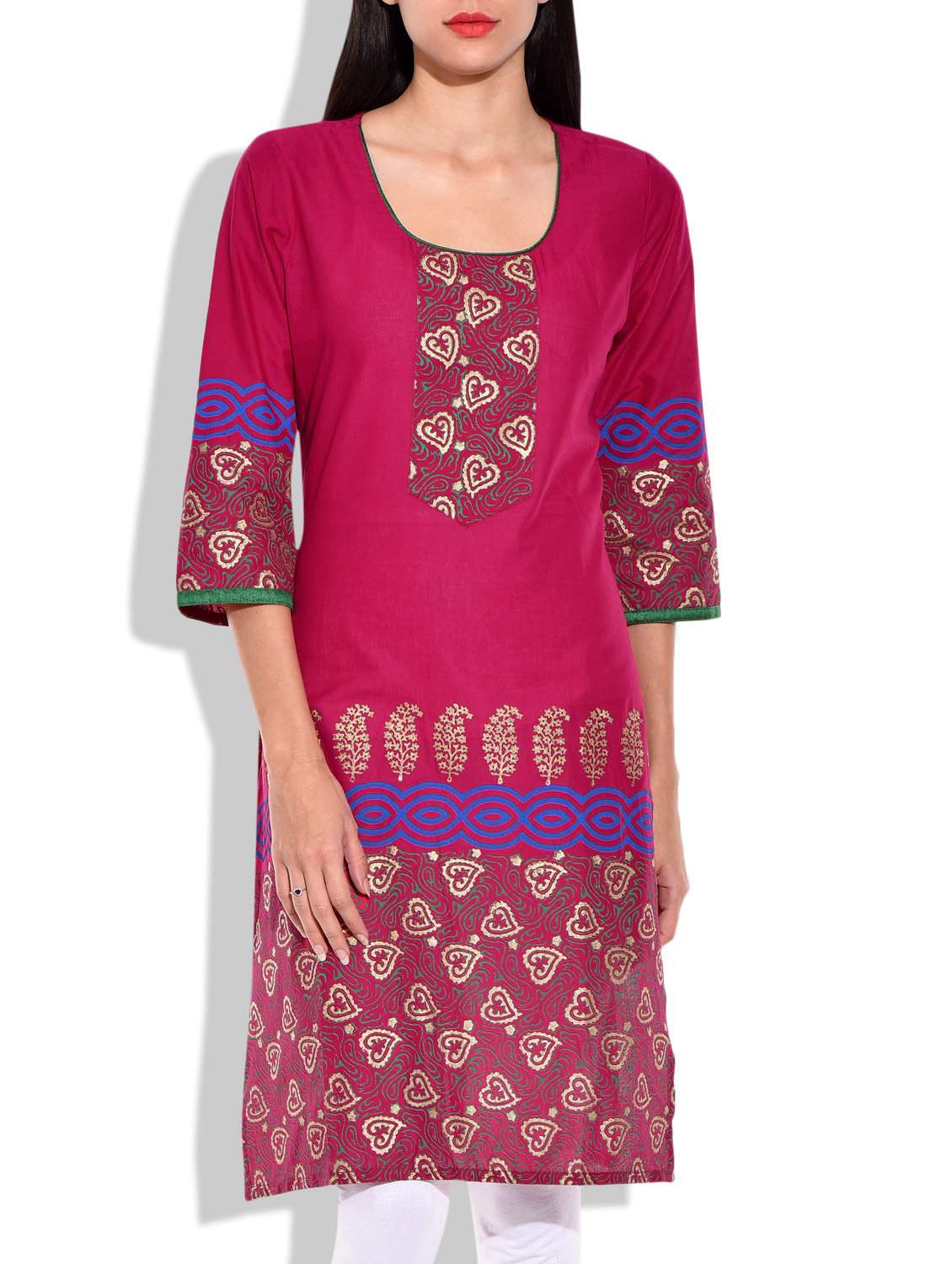 Magenta Cotton Straight Kurta