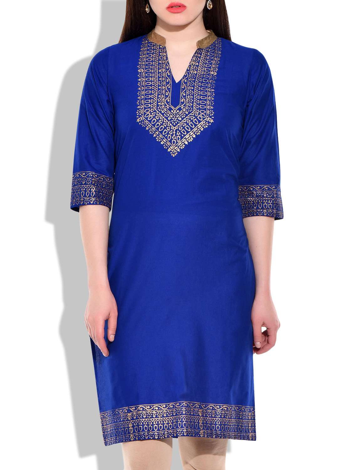 blue cotton straight kurta