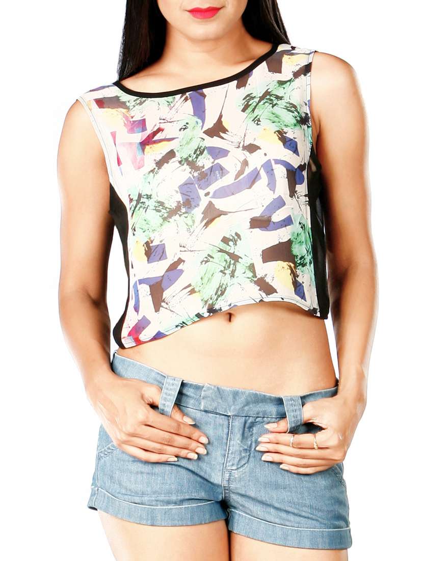 sheer panel georgette crop top
