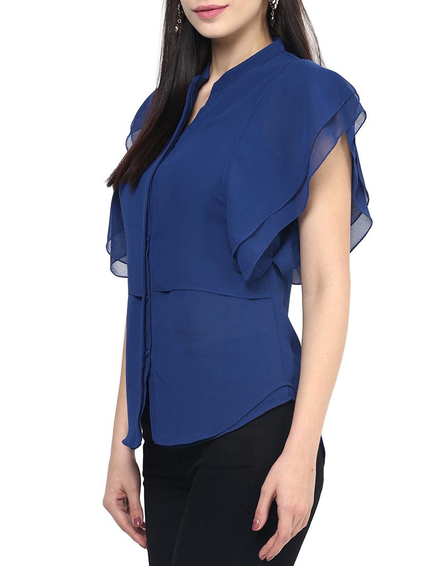 the vanca royal blue georgette top with butterfly sleeves - 9932778 -  Standard Image - 1
