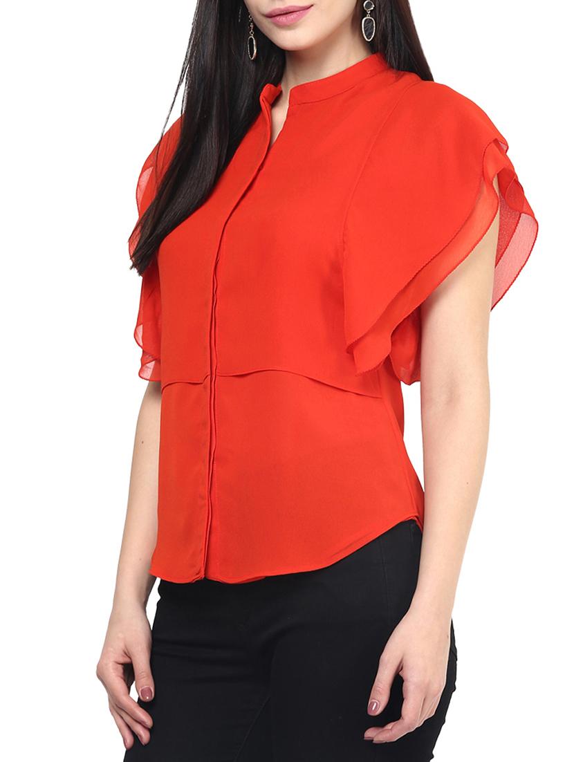 the vanca vermillion georgette shirt with butterfly sleeves - 9932779 - Standard Image - 1