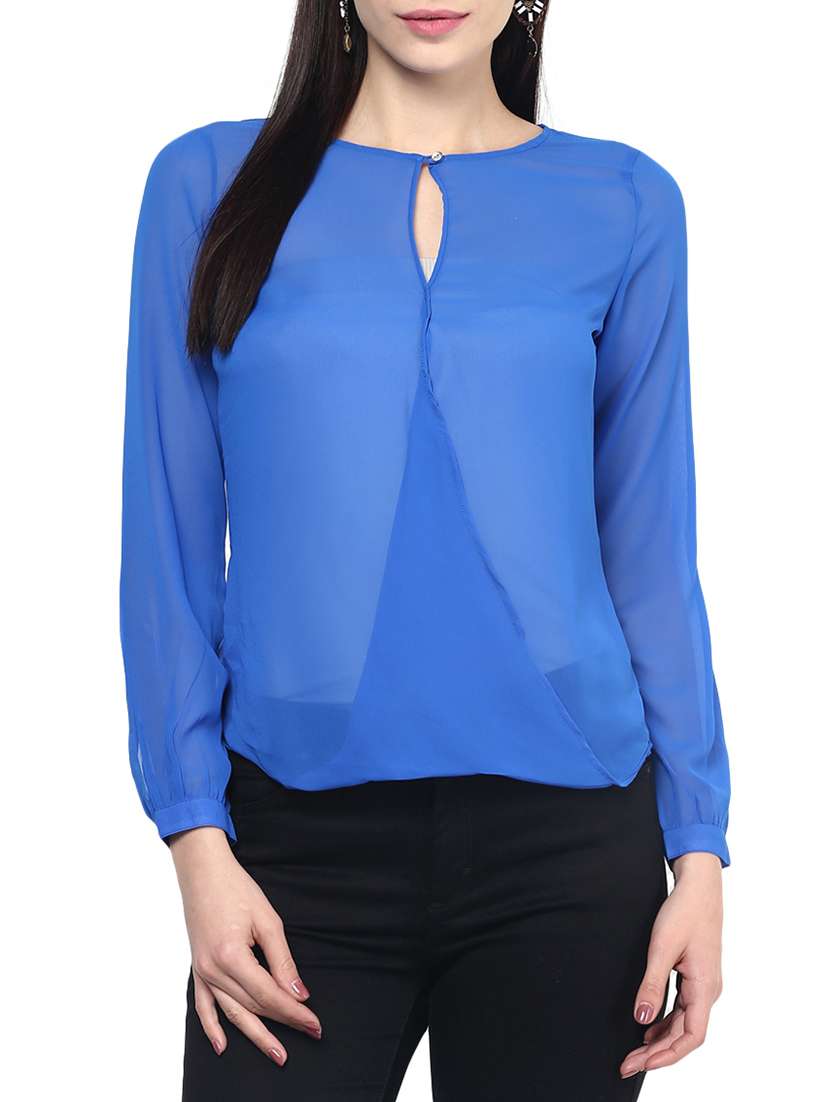 the vanca cobalt blue overlap and high low georgette top