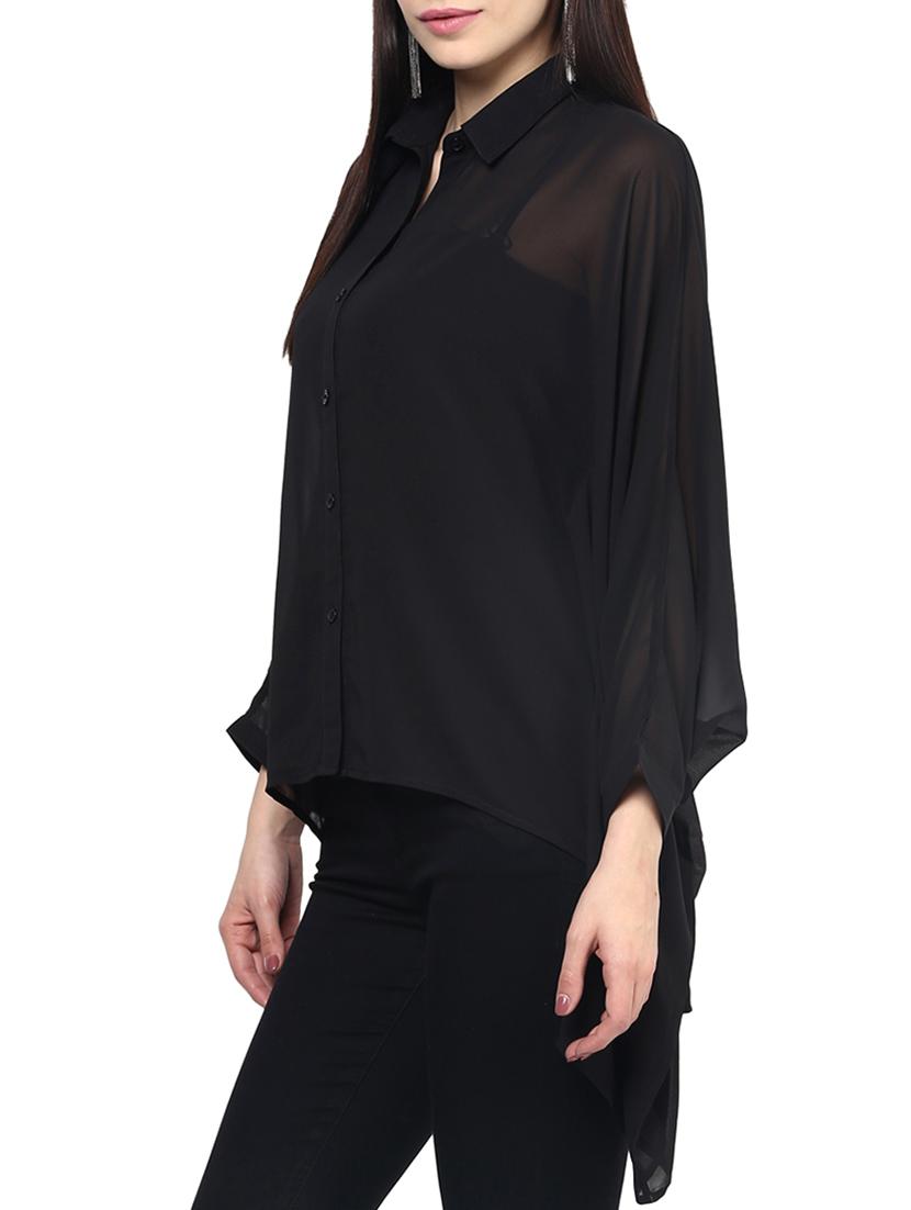 the vanca black georgette shirt with bat sleeves - 9932784 - Standard Image - 1