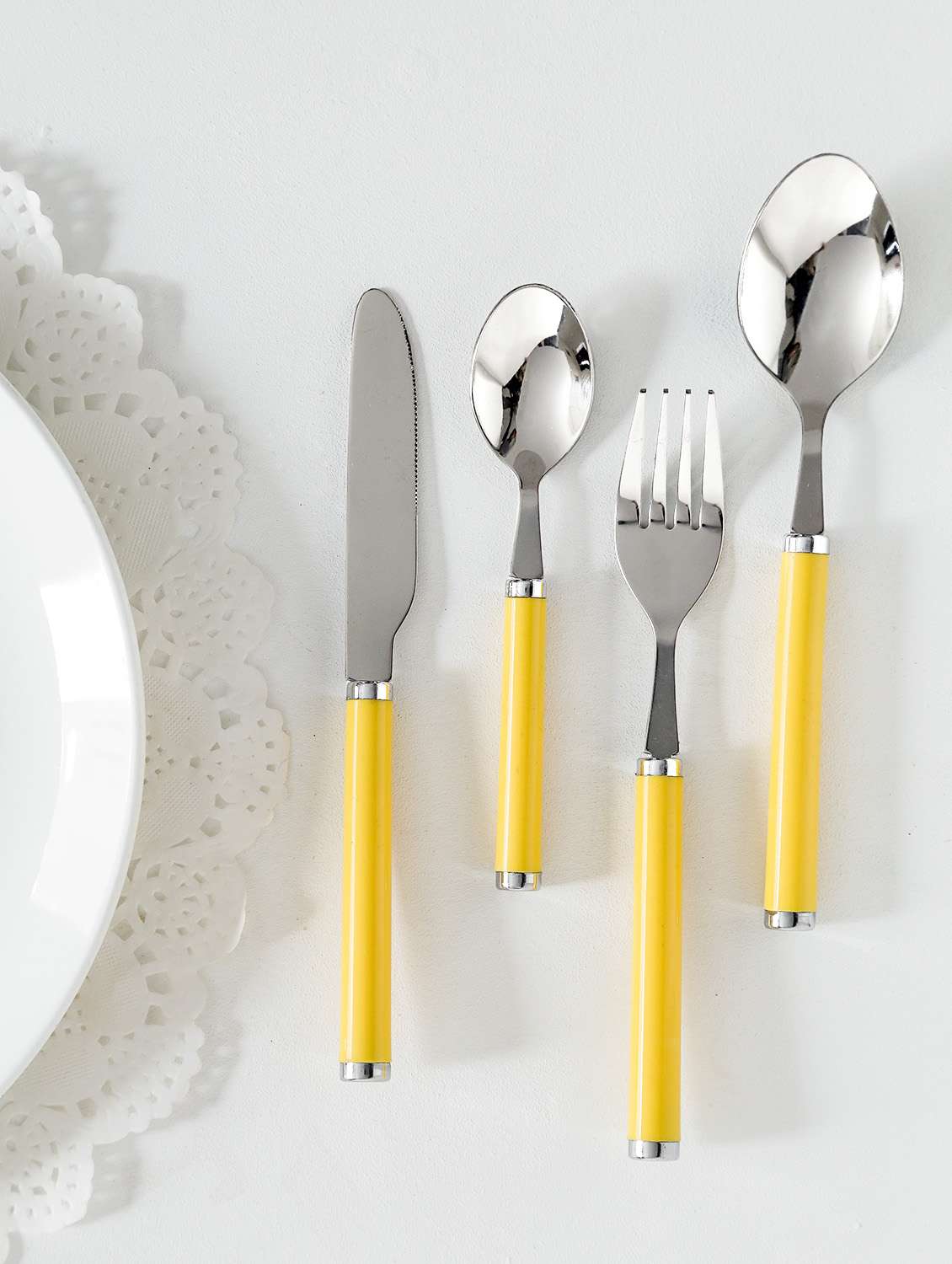 yellow cutlery set with stand