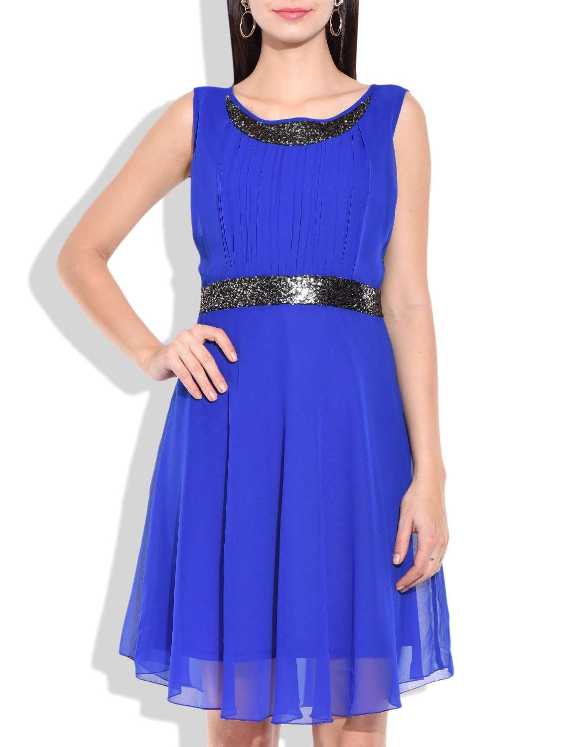 blue georgette fit & flare dress
