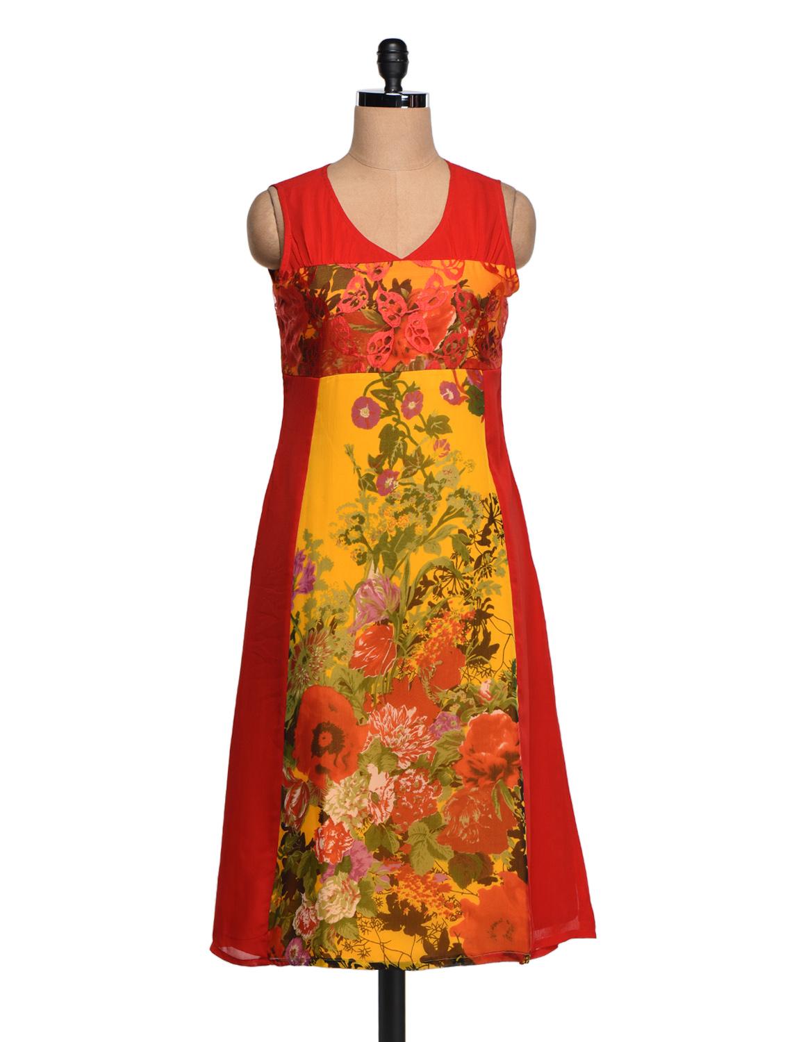 Floral Print Sleeveless Chiffon Kurta - Shakumbhari