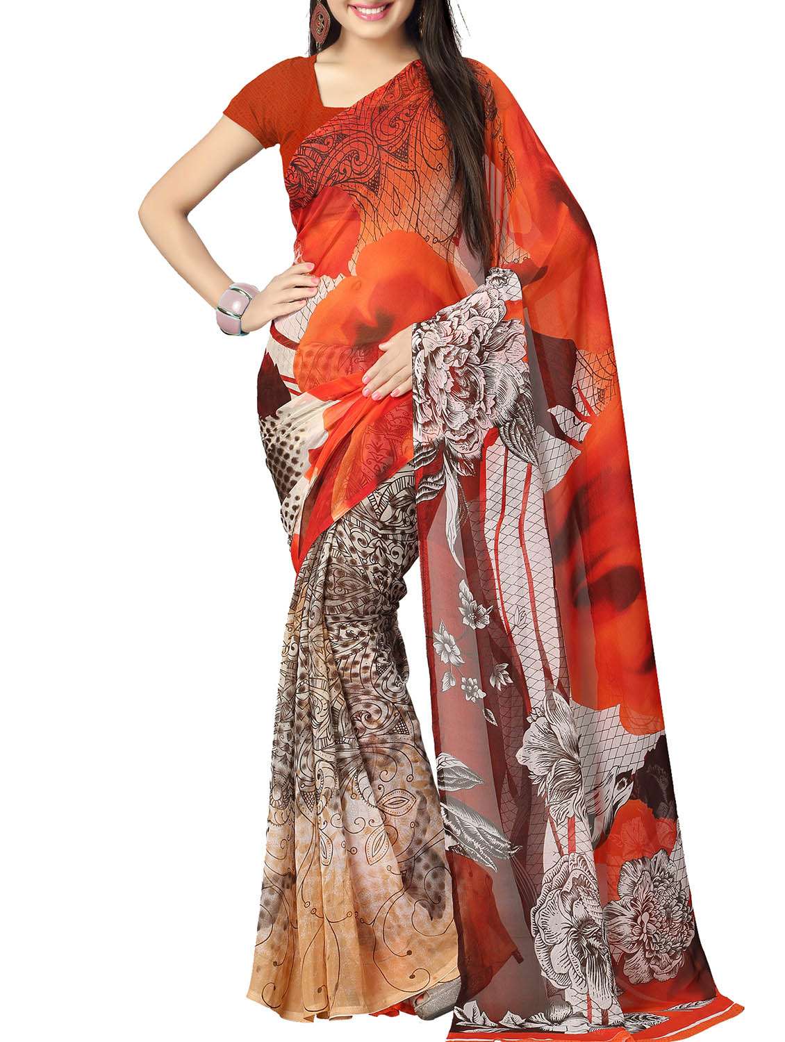 floral half & half saree