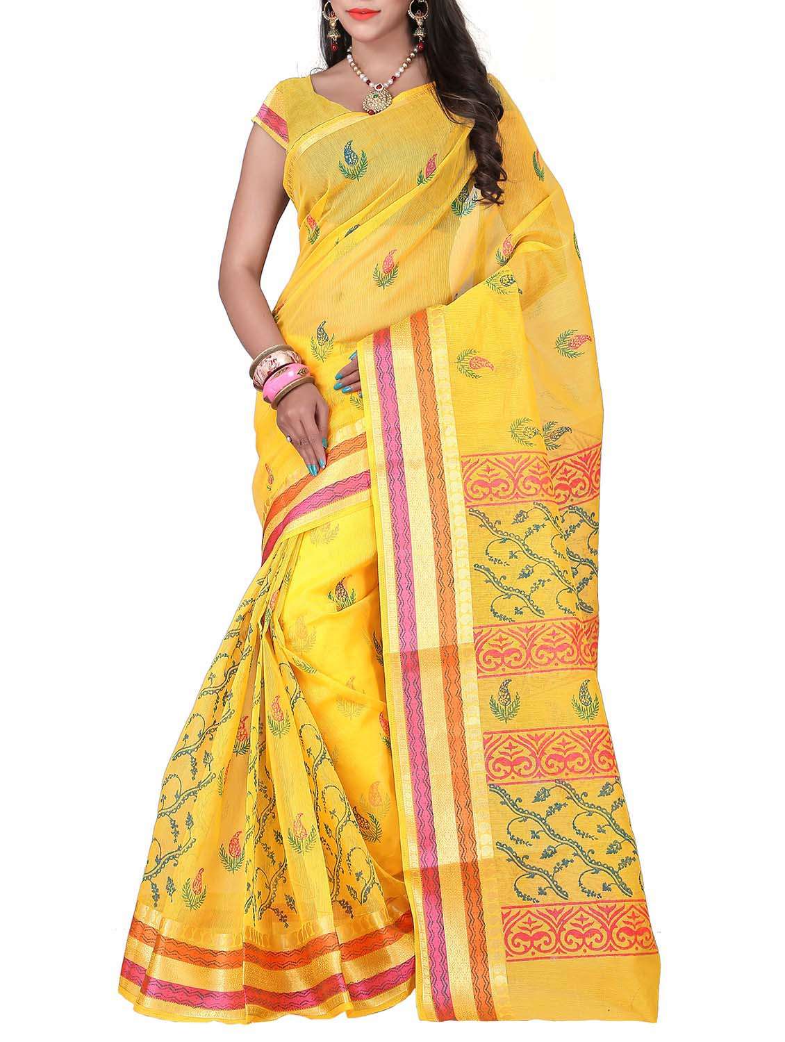 yellow silk saree